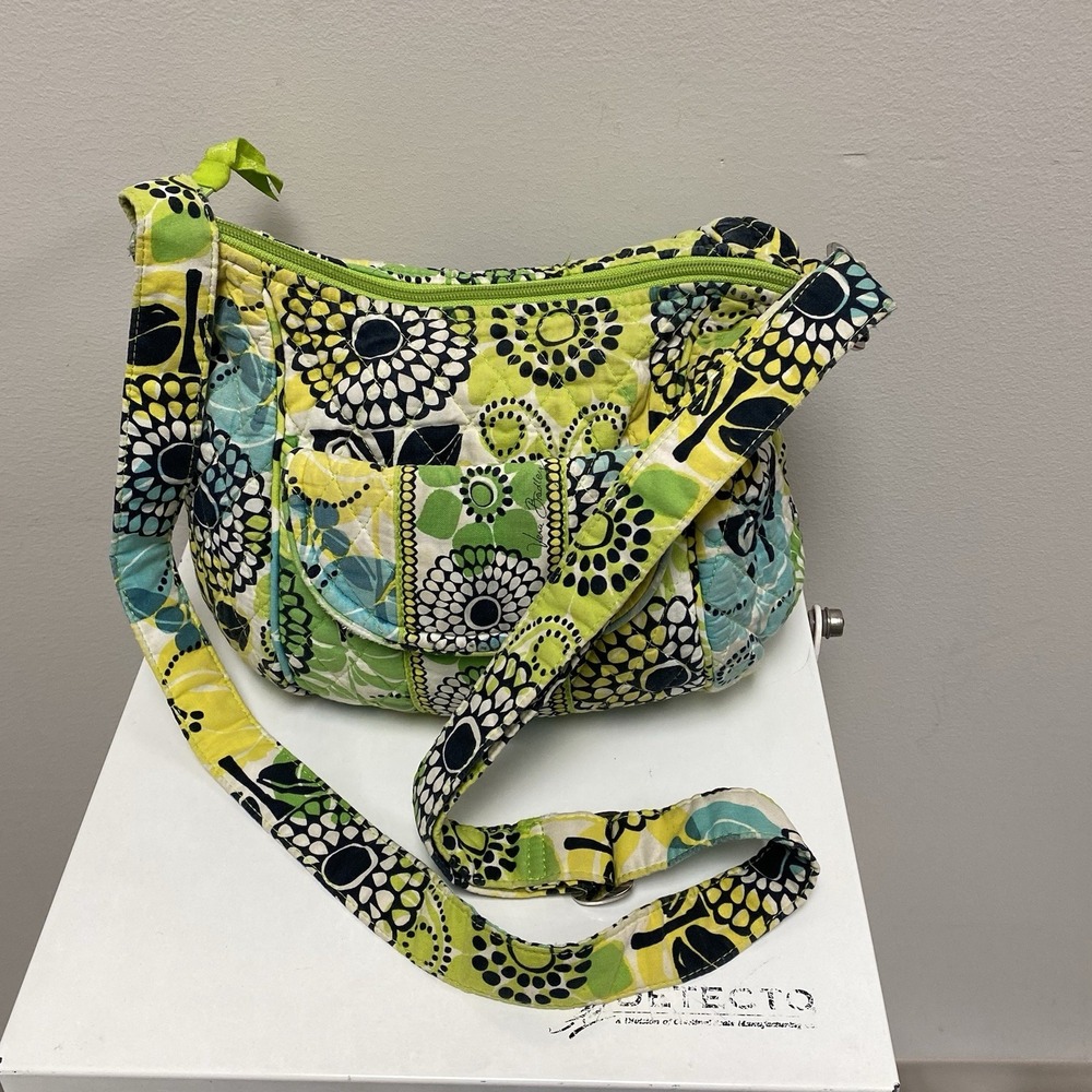 Vera Bradley Green Yellow FLORAL‎ Handbag/ Purse Approx. 7 x 8.5 Check Photos
